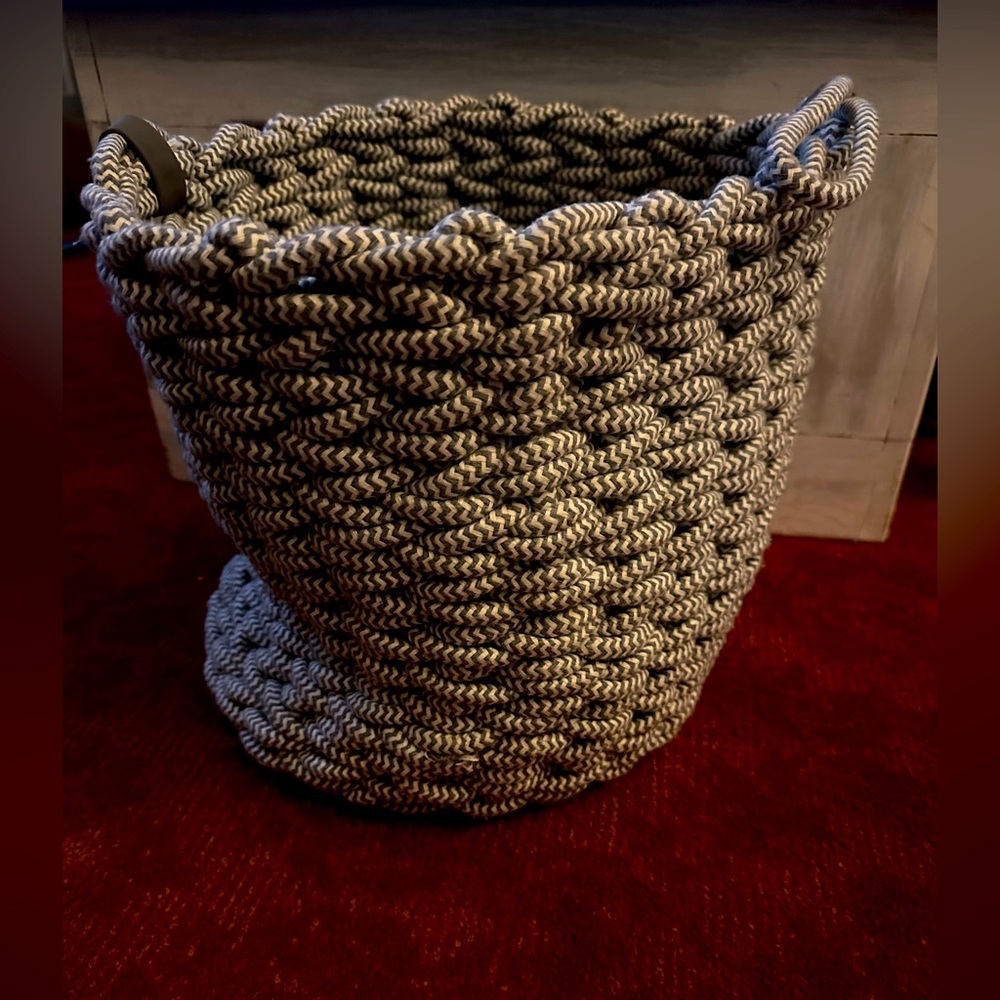 Grey and white hand crafted storage basket